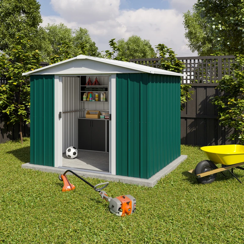 Abri de jardin en métal Westwood - 2,42 x 2,17 x 1,93 m – spacieux, solide, avec double-porte large et toit acier