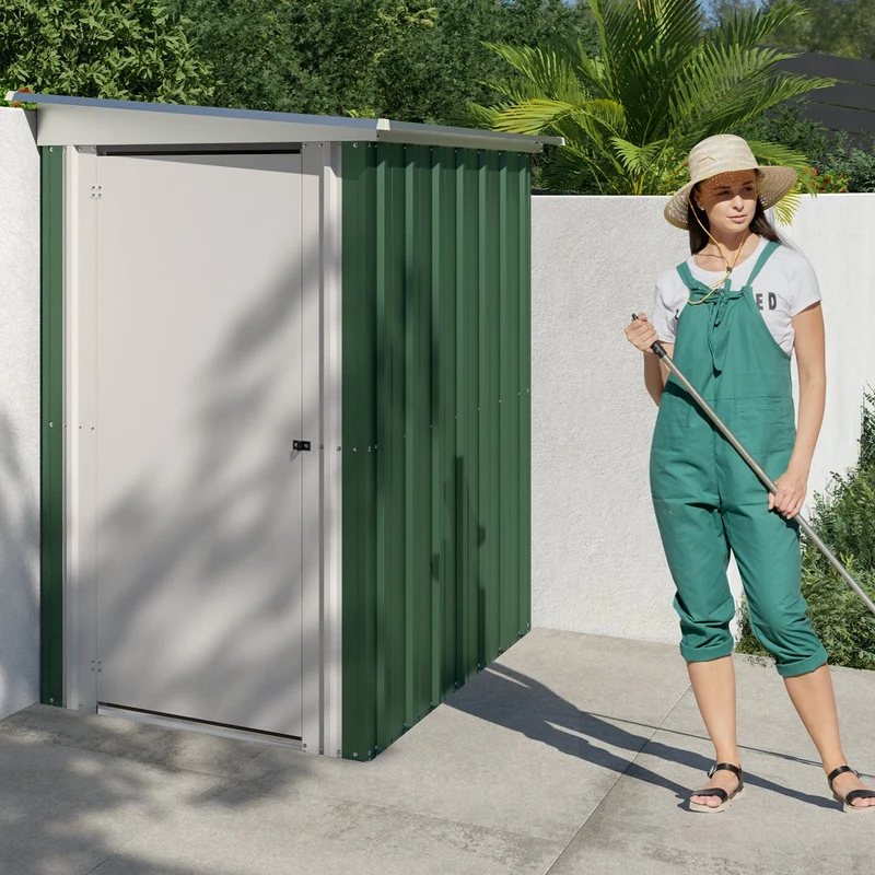 Abri de jardin en métal vert Ashford - 1,2 x 1,58 x 1,74 m – porte battante - compact, résistant, sans entretien pour rangement extérieur