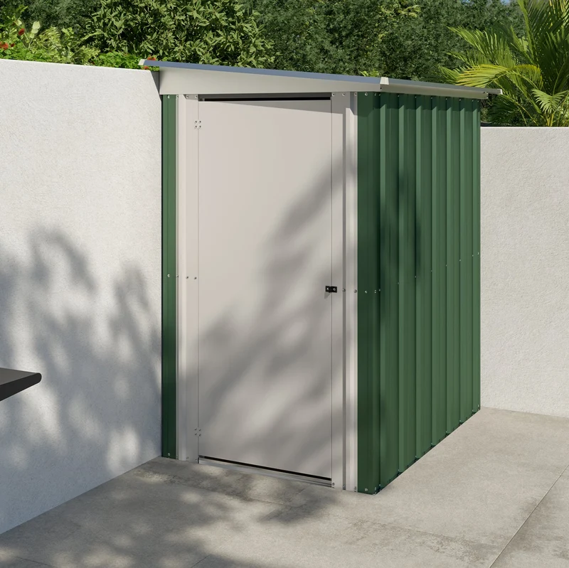 Abri de jardin en métal vert Ashford - 1,2 x 1,58 x 1,74 m – porte battante - compact, résistant, sans entretien pour rangement extérieur
