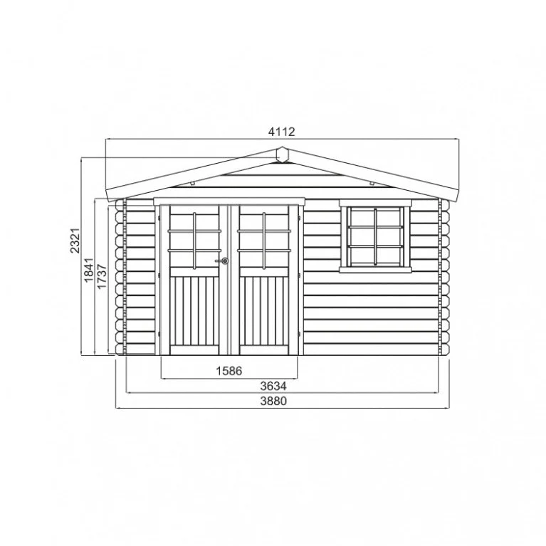 Abri de jardin Linz - 3,88 x 3,88 m - sapin du Nord certifié - double-porte avec fenêtres - bois imprégné