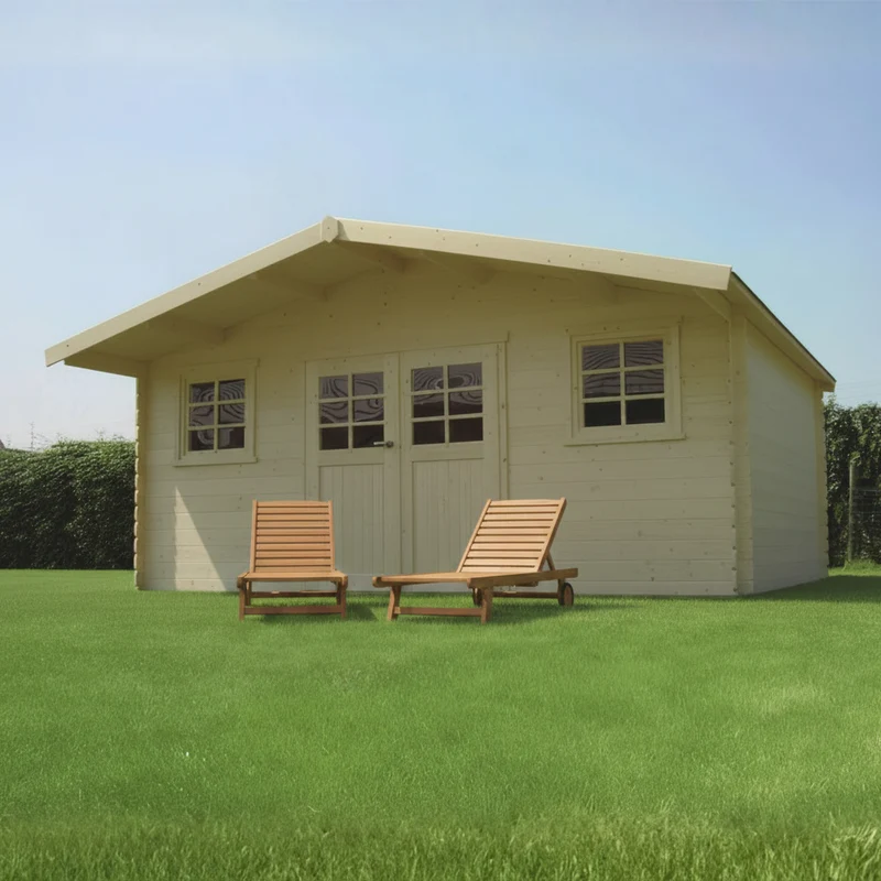 Abri de jardin Zürich - traité - 5,08 x 3,88 m - sapin du Nord certifié - double-porte avec fenêtres