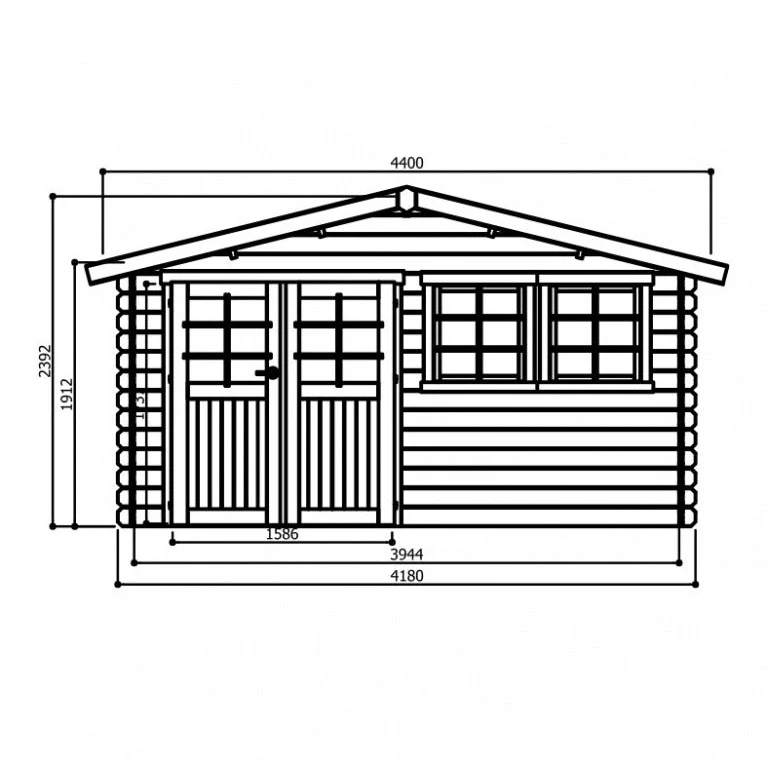 Abri de jardin Visp - 4,18 x 3,88 m - sapin du Nord certifié - double-porte avec fenêtres