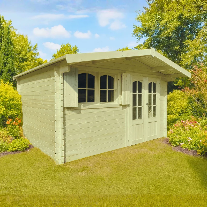Abri de jardin Tignes - 4,18 x 3,88 m - sapin du Nord certifié - double-porte avec fenêtres - bois imprégné