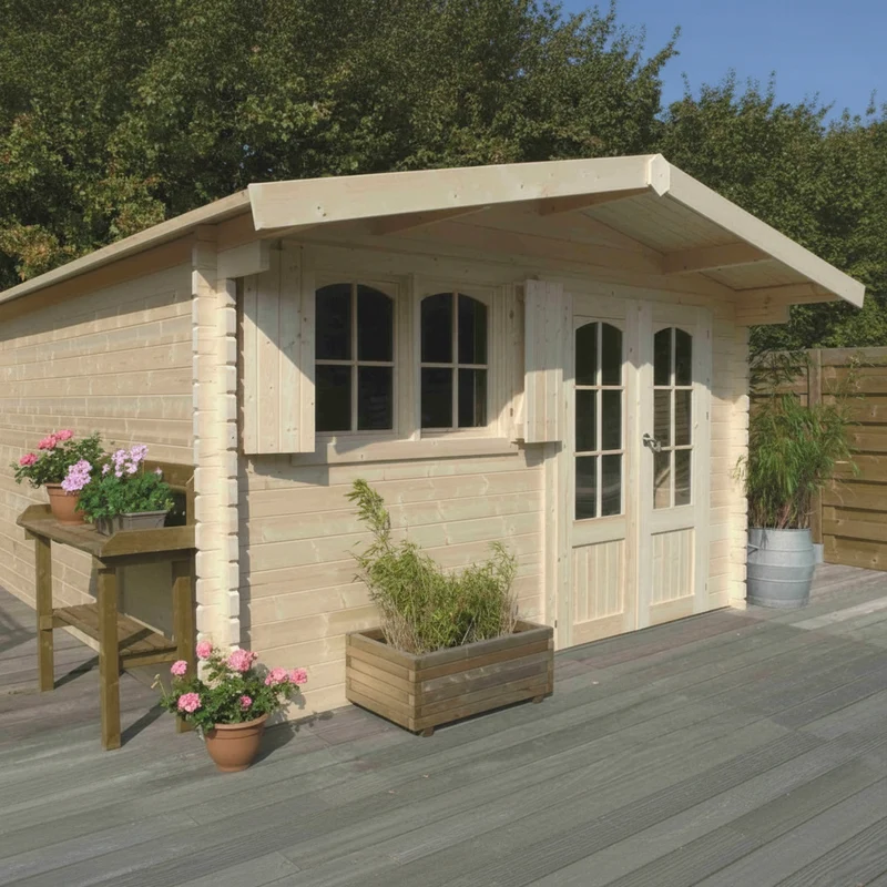 Abri de jardin Tignes - 4,18 x 3,88 m - sapin du Nord certifié - double-porte avec fenêtres - bois imprégné