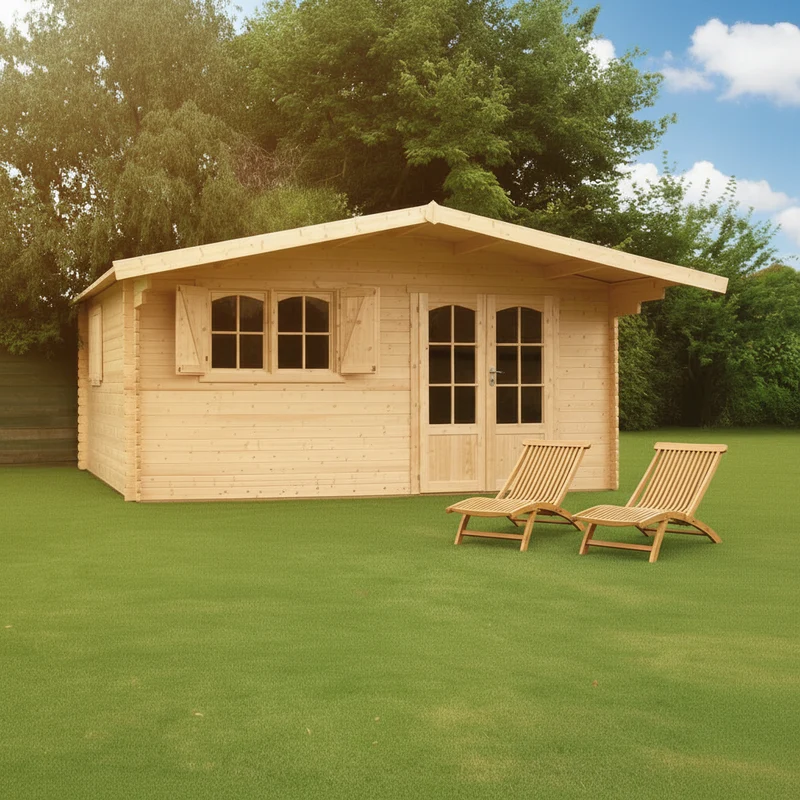 Abri de jardin Chambery - 4,78 x 4,18 m - sapin du Nord certifié - double-porte avec fenêtres - bois imprégné