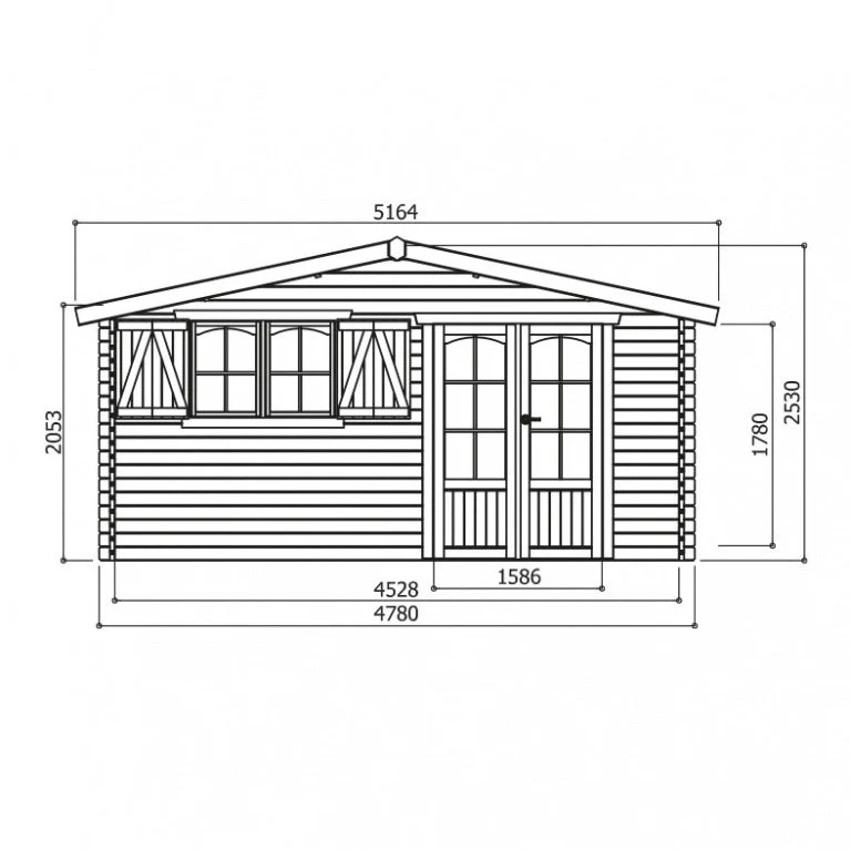 Abri de jardin Chambery - 4,78 x 4,18 m - sapin du Nord certifié - double-porte avec fenêtres - bois imprégné