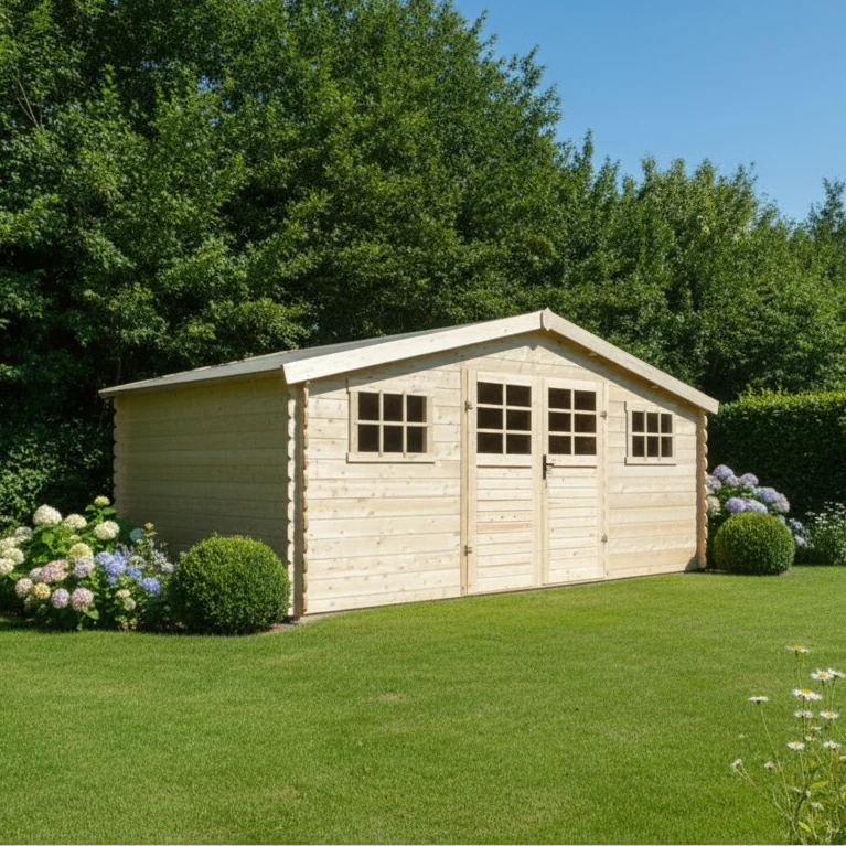 Abri de jardin bois Agnès - 5,08 x 3,88 x 2,32 m – sapin du Nord certifié - double porte et fenêtres plexiglass