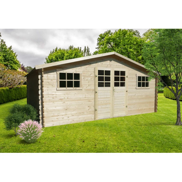 Abri de jardin bois Agnès - 5,08 x 3,88 x 2,32 m – sapin du Nord certifié - double porte et fenêtres plexiglass