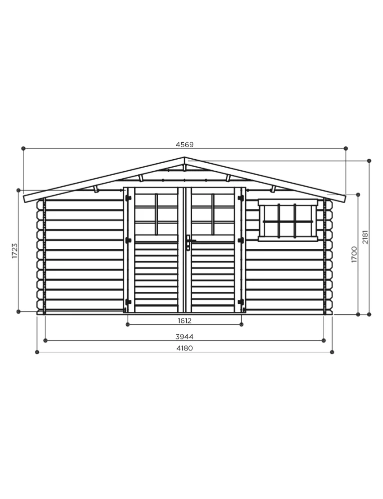 Abri de jardin Victor - 4,18 x 3,88 m - sapin du Nord certifié - double-porte avec fenêtres