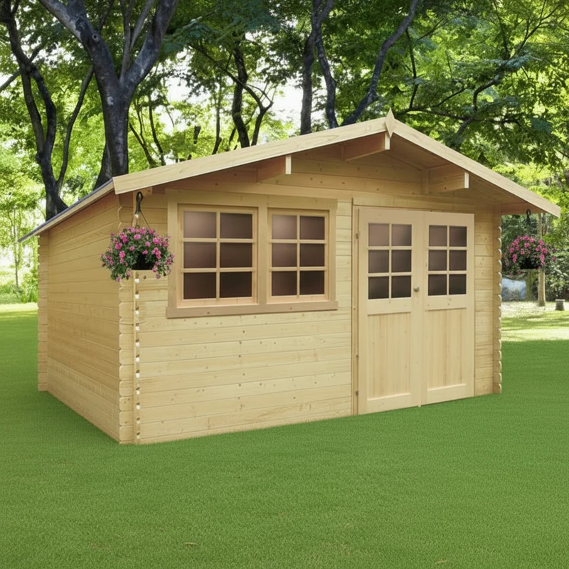 Abri de jardin Niort- traité - 4,18 x 2,98 m - sapin du Nord certifié - double-porte avec fenêtres - bois imprégné
