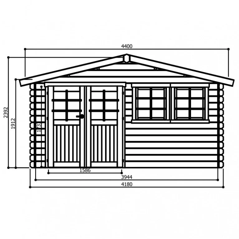 Abri de jardin Niort- traité - 4,18 x 2,98 m - sapin du Nord certifié - double-porte avec fenêtres - bois imprégné