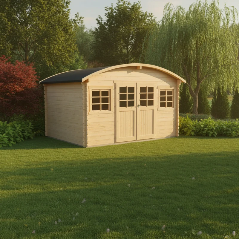 Abri de jardin Dainville II - 3,88 x 2,98 m - sapin du Nord certifié - toiture arquée - double-porte avec fenêtres - bois imprégné