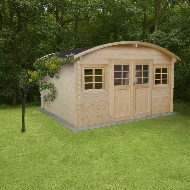 Abri de jardin Dainville II - 3,88 x 2,98 m - sapin du Nord certifié - toiture arquée - double-porte avec fenêtres - bois imprégné