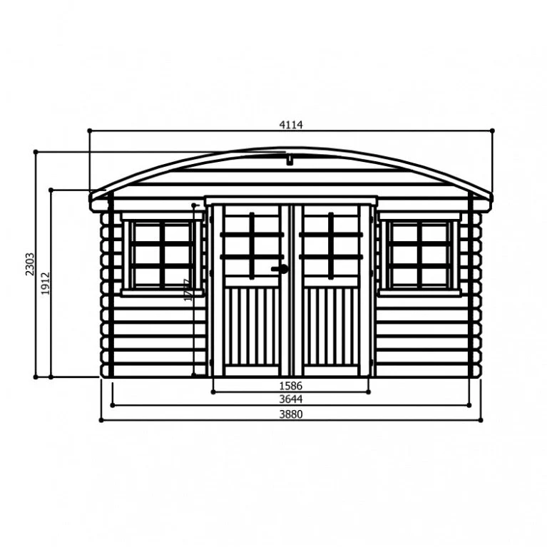 Abri de jardin Dainville II - 3,88 x 2,98 m - sapin du Nord certifié - toiture arquée - double-porte avec fenêtres - bois imprégné