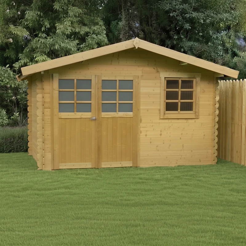 Abri de jardin Chimay - 3,58 X 2,98 m - traité - sapin du Nord certifié - double-porte avec fenêtres