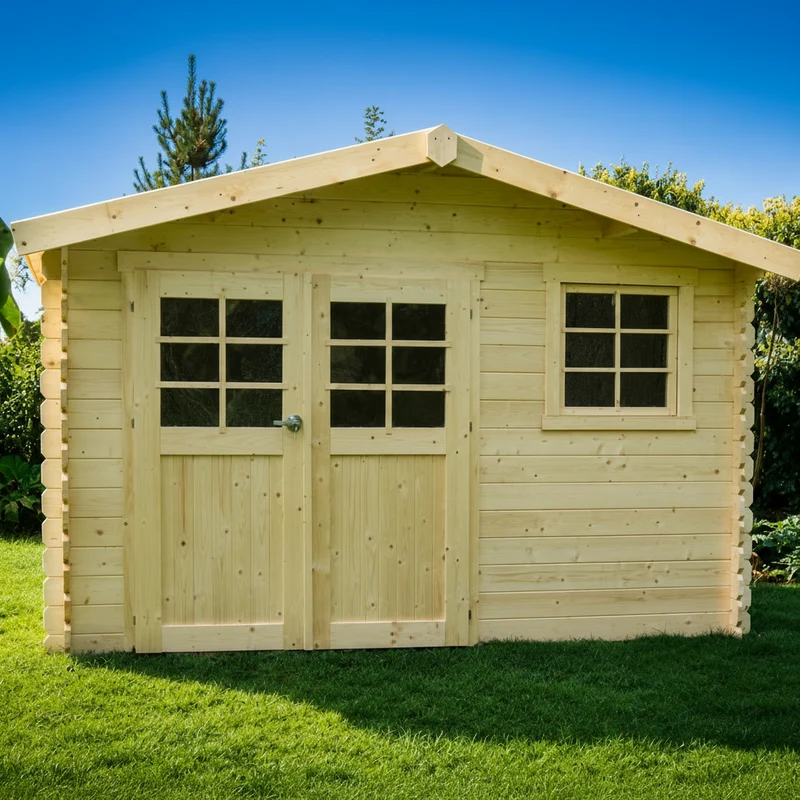 Abri de jardin Chimay - 3,58 X 2,98 m - traité - sapin du Nord certifié - double-porte avec fenêtres