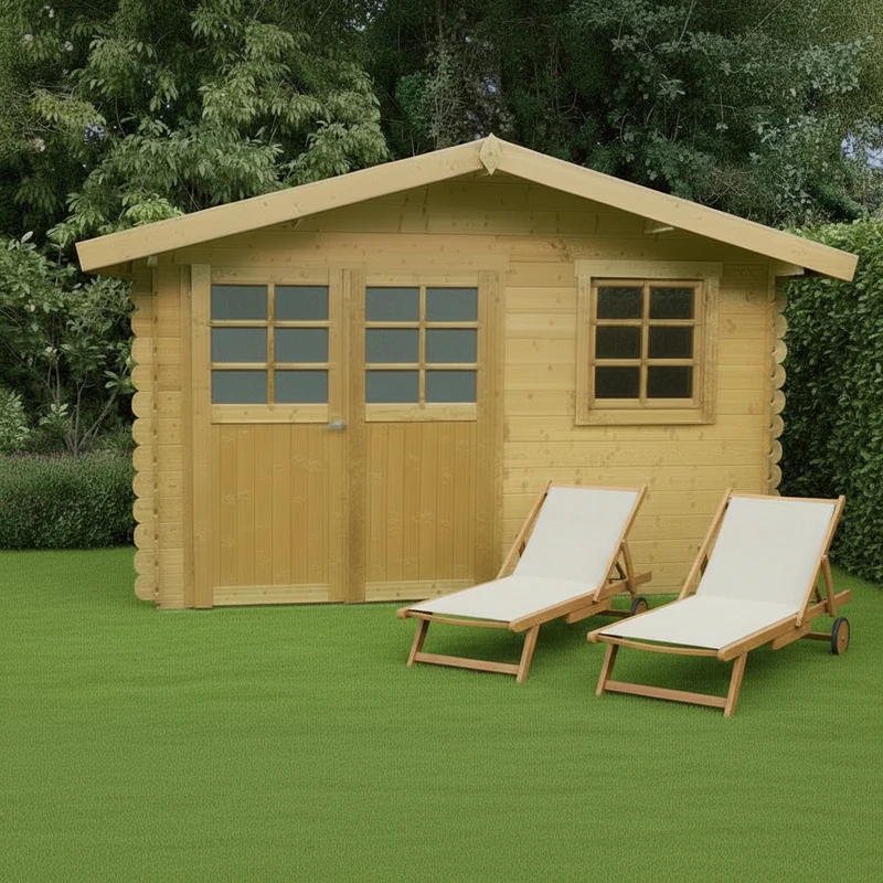 Abri de jardin Chimay - 3,58 x 2,98 m - sapin du Nord certifié - double-porte avec fenêtres