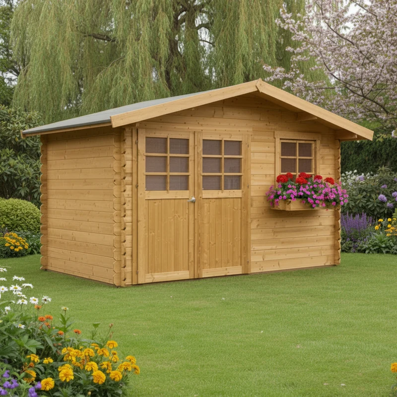 Abri de jardin Chimay - 3,58 x 2,98 m - sapin du Nord certifié - double-porte avec fenêtres