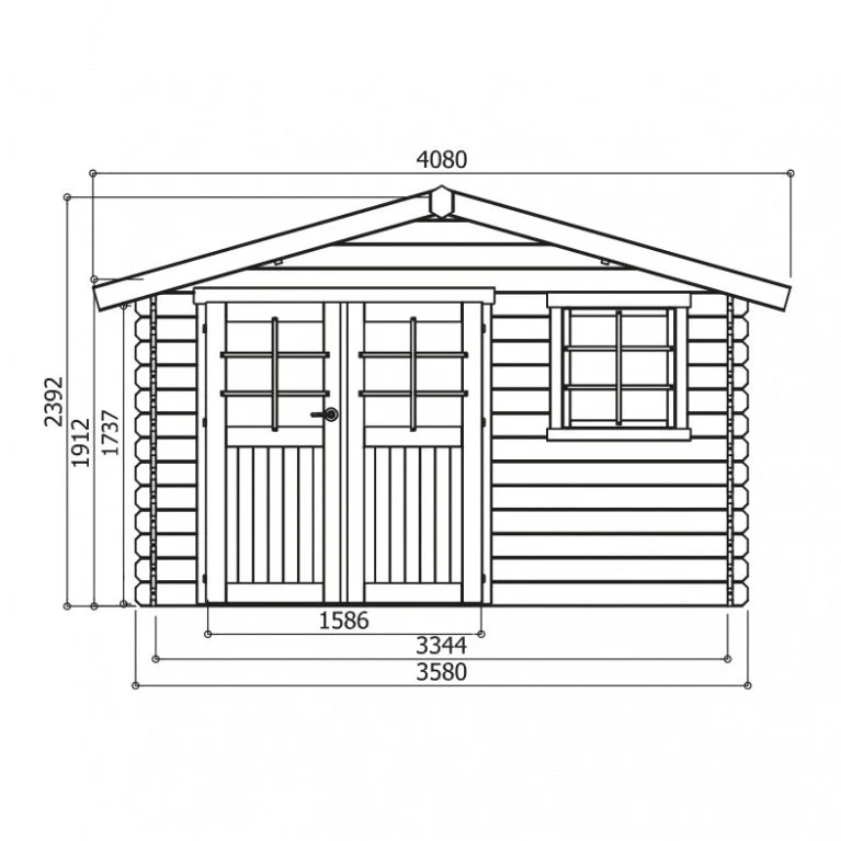 Abri de jardin Chimay - 3,58 x 2,98 m - sapin du Nord certifié - double-porte avec fenêtres