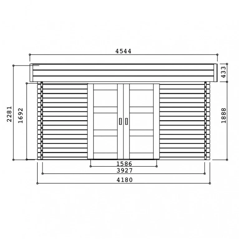 Abri de jardin Viborg - 4,18 x 3,28 - sapin du Nord certifié - toiture plate - double-porte coulissante avec fenêtres - bois imprégné