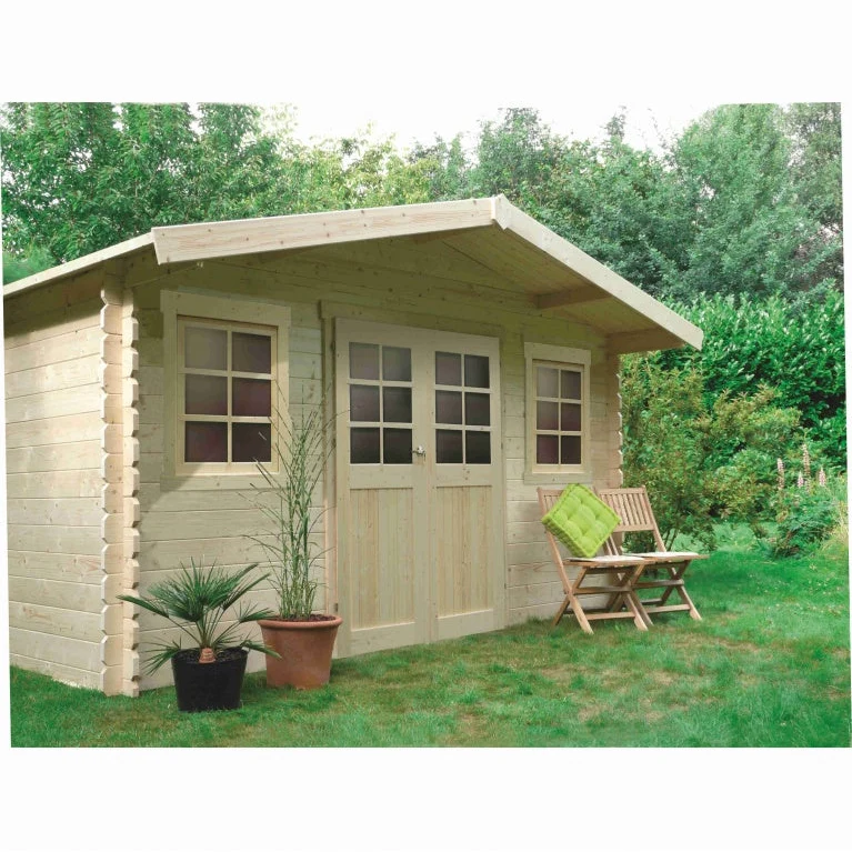 Abri de jardin Dole - 3,88 x 2,98 m - sapin du Nord certifié - double-porte avec fenêtres - bois imprégné