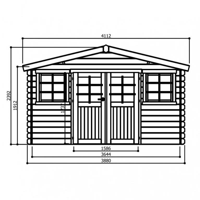 Abri de jardin Dole - 3,88 x 2,98 m - sapin du Nord certifié - double-porte avec fenêtres - bois imprégné
