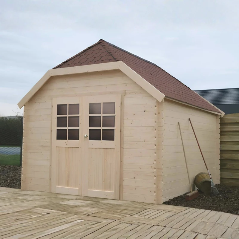 Abri de jardin Limerick - 2,98 x 3,88 m - sapin du Nord certifié - toiture cottage - double-porte avec fenêtres - bois imprégné