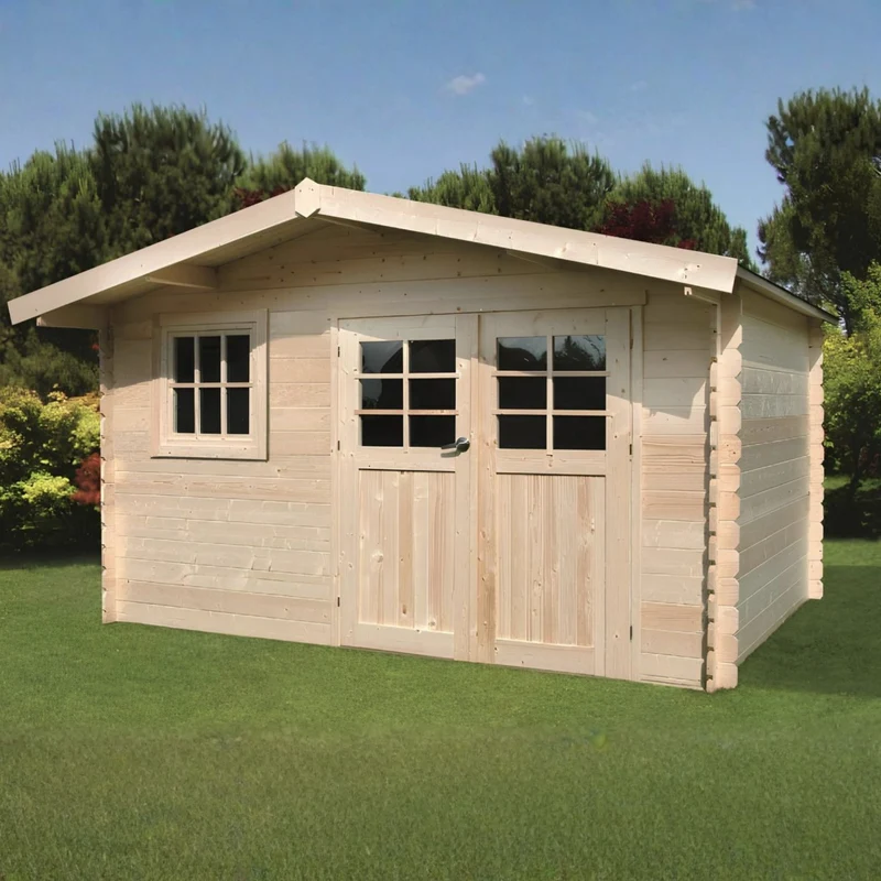 Abri de jardin Salzburg - 3,88 x 2,98 m - sapin du Nord certifié - double-porte avec fenêtres - bois imprégné