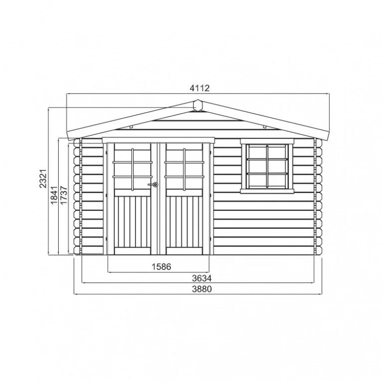 Abri de jardin Salzburg - 3,88 x 2,98 m - sapin du Nord certifié - double-porte avec fenêtres - bois imprégné
