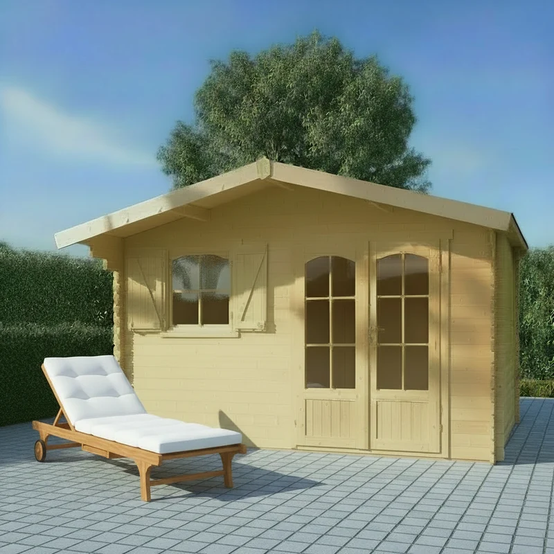 Abri de jardin Morzine - 3,88 x 3,28 x 2,42 m - sapin du Nord certifié - double-porte avec fenêtres - bois imprégné