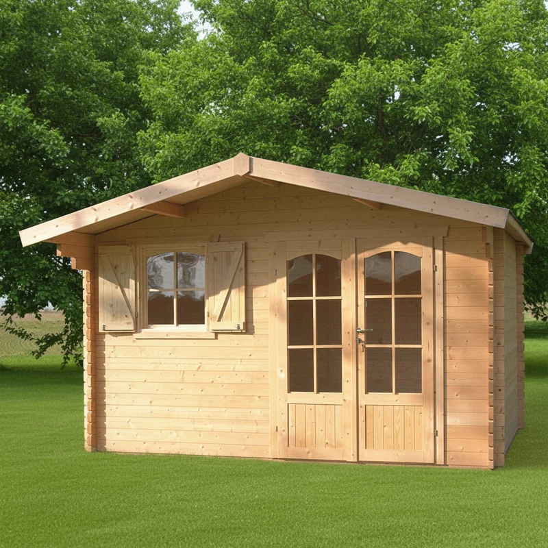Abri de jardin Morzine - 3,88 x 3,28 x 2,42 m - sapin du Nord certifié - double-porte avec fenêtres - bois imprégné