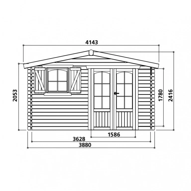 Abri de jardin Morzine - 3,88 x 3,28 x 2,42 m - sapin du Nord certifié - double-porte avec fenêtres - bois imprégné
