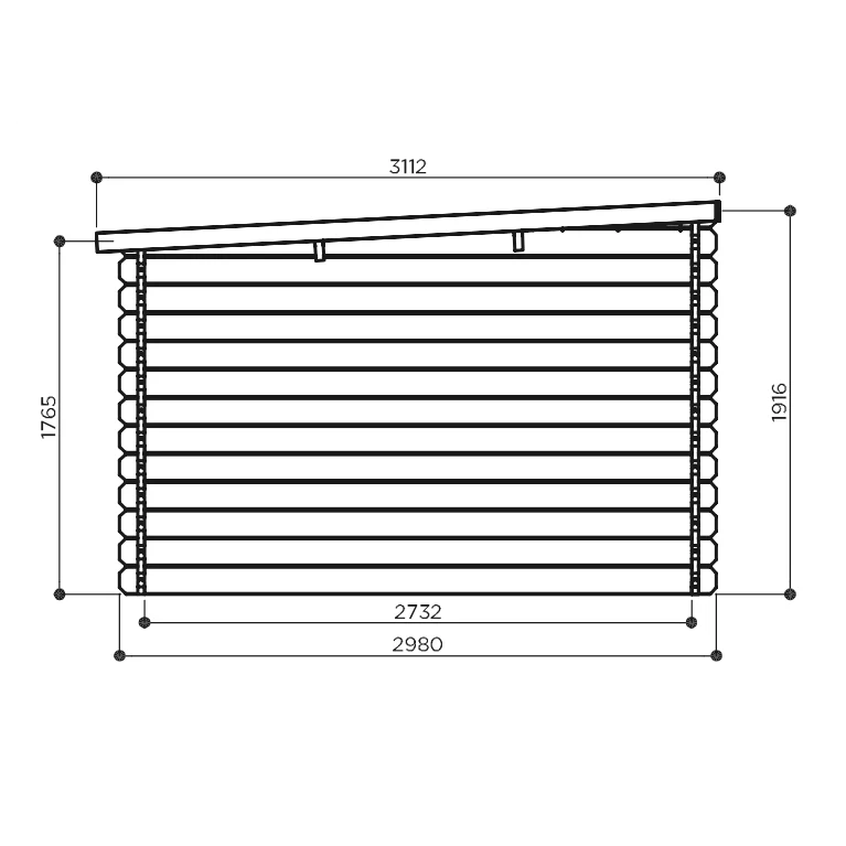 Abri de jardin Kalani - 3,88 x 2,98 m - sapin du Nord certifié - toiture plate pente légère - double-porte avec fenêtres