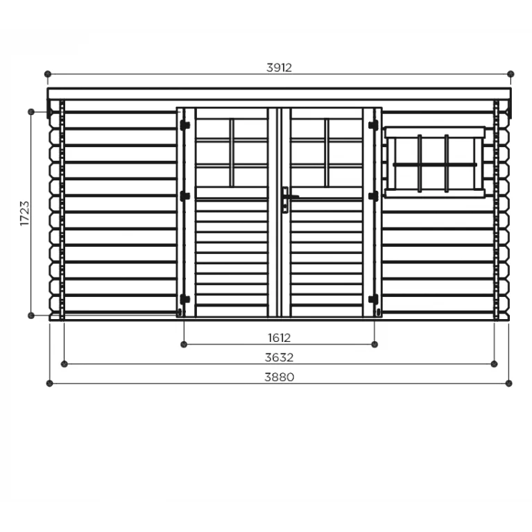 Abri de jardin Kalani - 3,88 x 2,98 m - sapin du Nord certifié - toiture plate pente légère - double-porte avec fenêtres