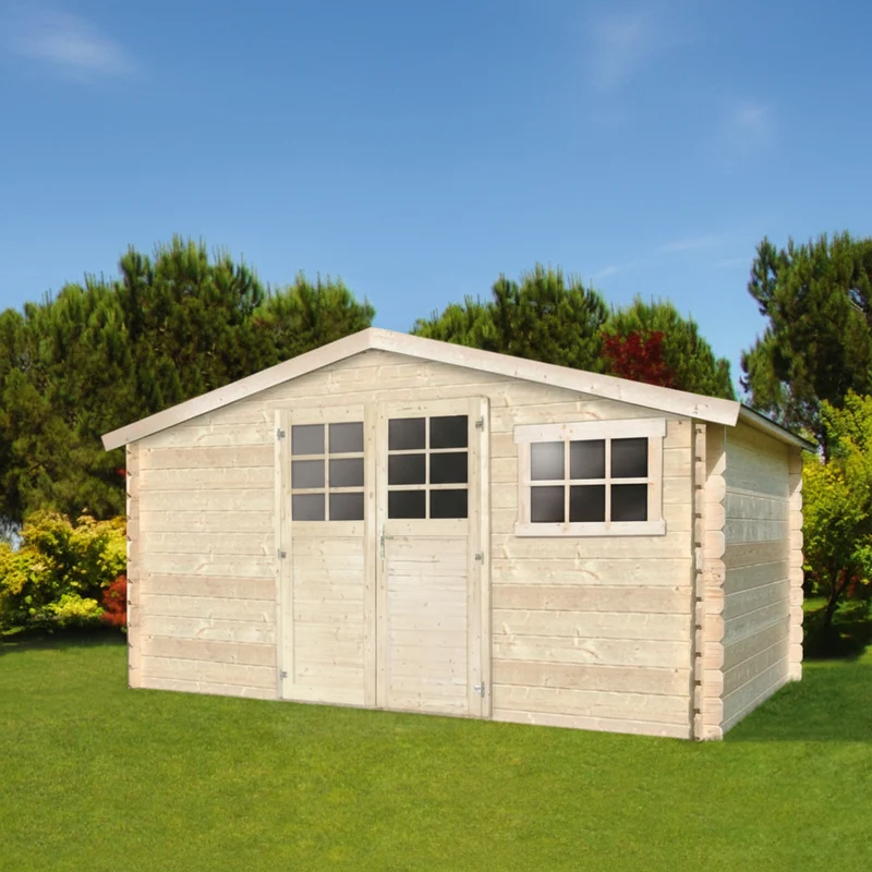 Abri de jardin Robinson - 3,88 x 2,98 m - sapin du Nord certifié - double-porte avec fenêtres