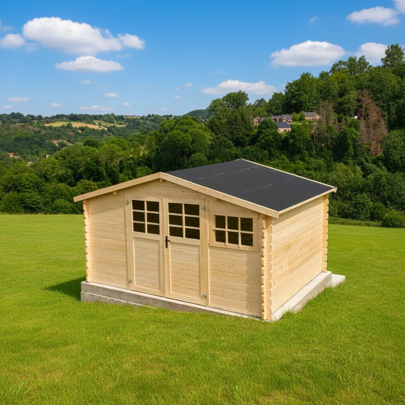 Abri de jardin Robinson - 3,88 x 2,98 m - sapin du Nord certifié - double-porte avec fenêtres