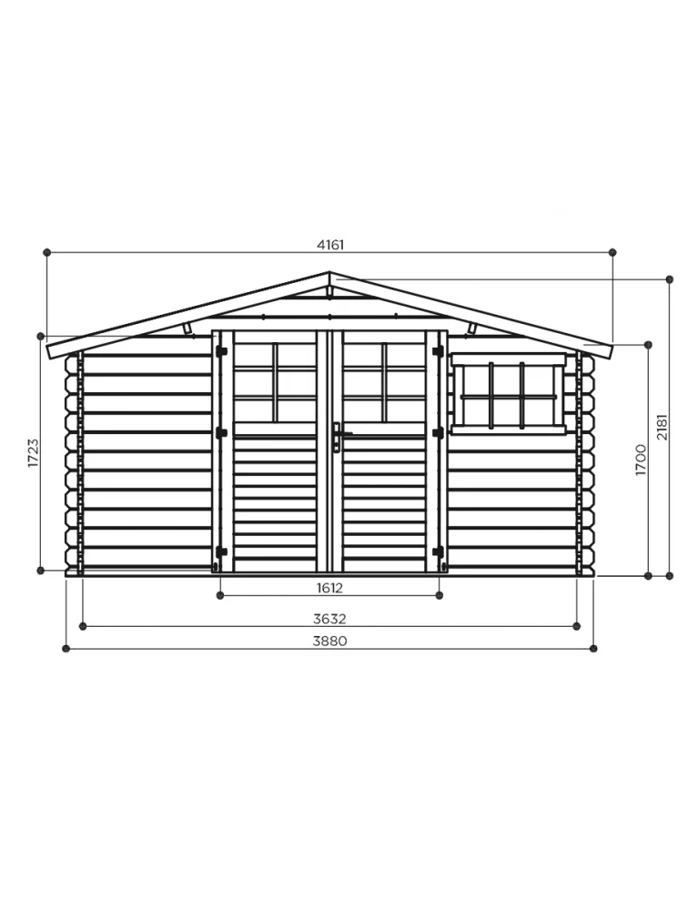 Abri de jardin Robinson - 3,88 x 2,98 m - sapin du Nord certifié - double-porte avec fenêtres