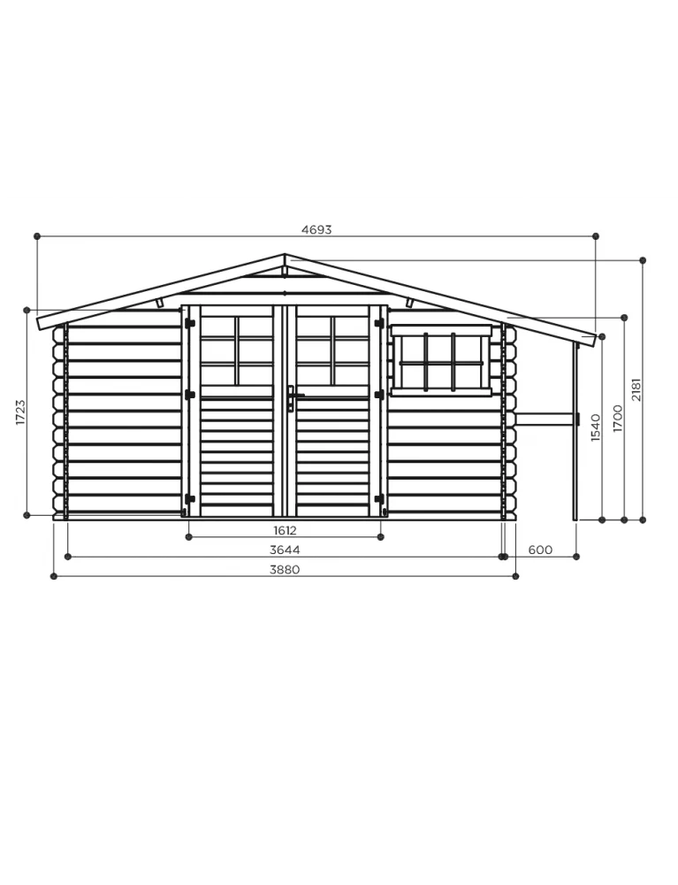 Abri de jardin bois Aramis - avec abri bûches - 3880 x 500 x 2980 m - sapin du Nord - porte sécrurisée