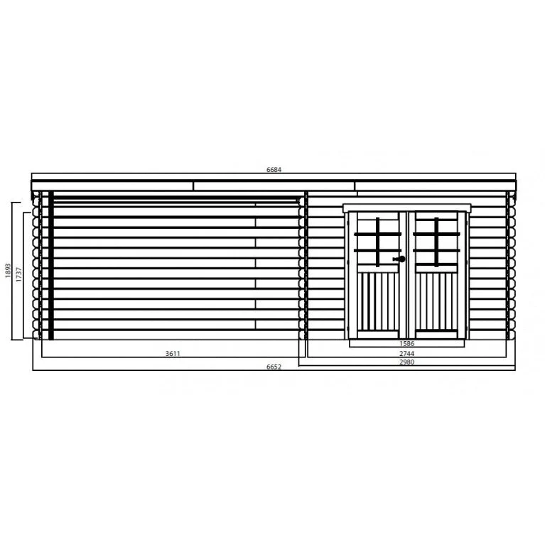 Abri de jardin Rohan - avec terrasse - 2,98 x 2,98 + 3,61 m - sapin du Nord certifié - toiture plate -double-porte avec fenêtres - bois imprégné