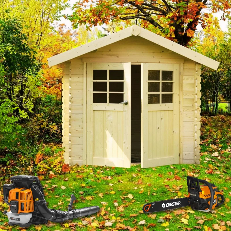 Abri de jardin Lannion - 2,98 x 2,98 m - sapin du Nord certifié - double-porte avec fenêtres