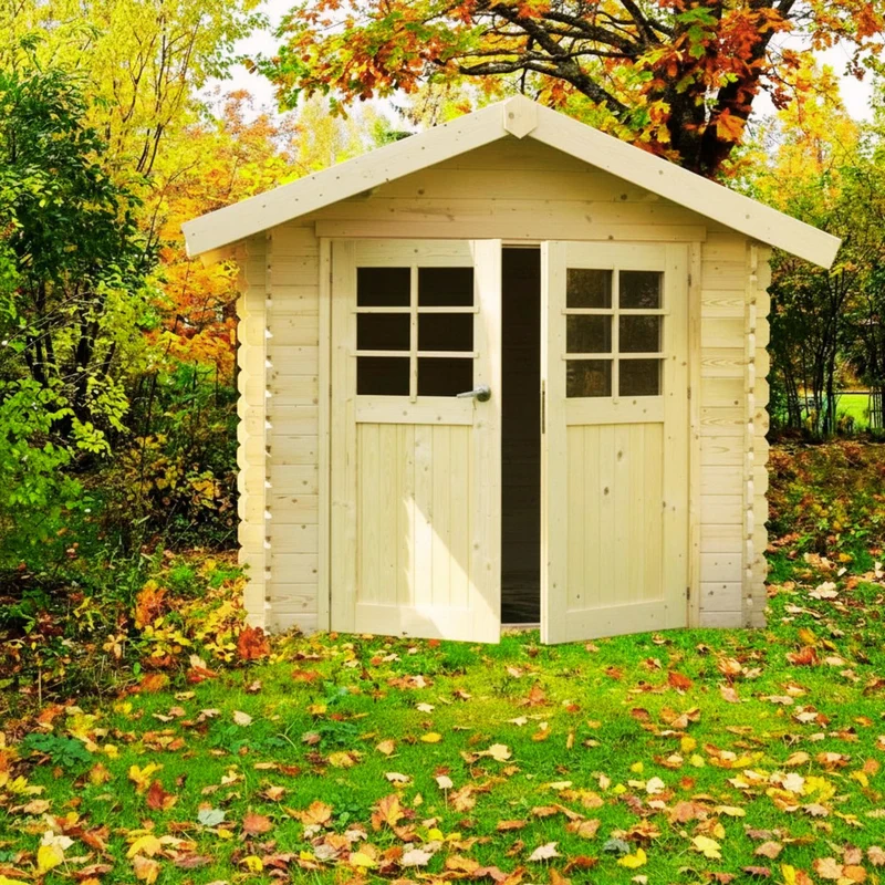 Abri de jardin Lannion - 2,98 x 2,98 m - sapin du Nord certifié - double-porte avec fenêtres