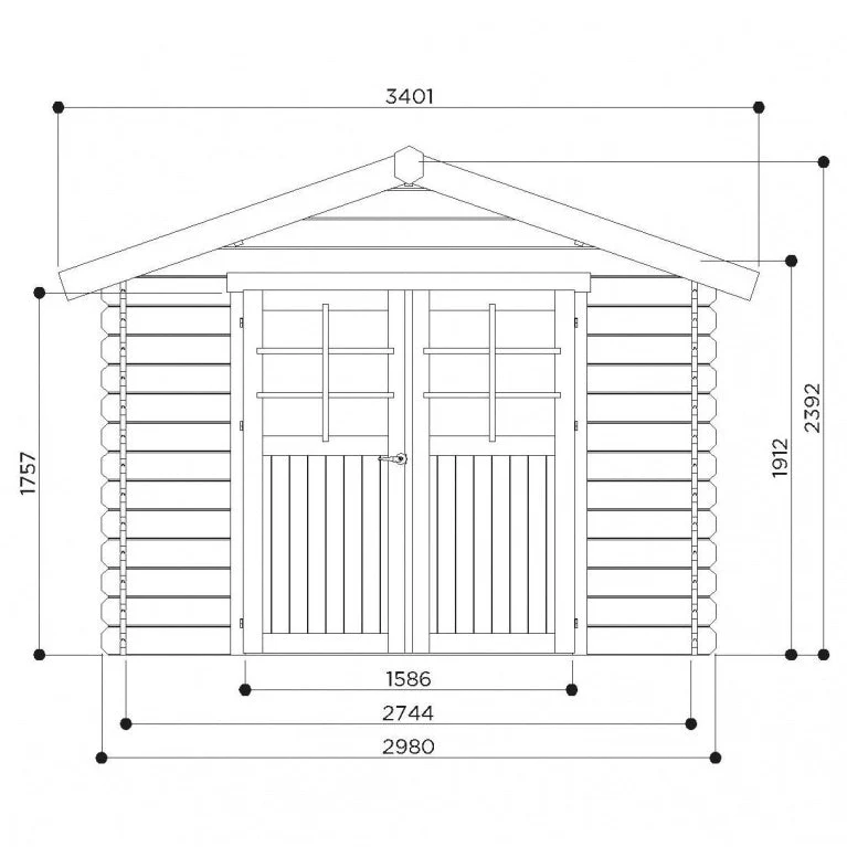 Abri de jardin Lannion - 2,98 x 2,98 m - sapin du Nord certifié - double-porte avec fenêtres
