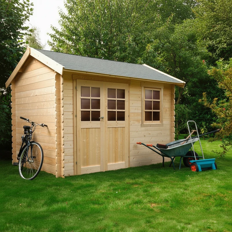 Abri de jardin Arles- 3,58 x 2,38 x 2,46 m - sapin du Nord certifié - double-porte large avec fenêtre