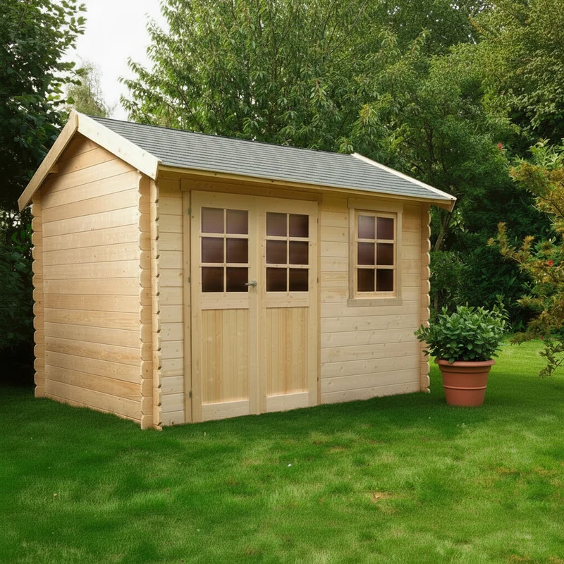 Abri de jardin Arles- 3,58 x 2,38 x 2,46 m - sapin du Nord certifié - double-porte large avec fenêtre