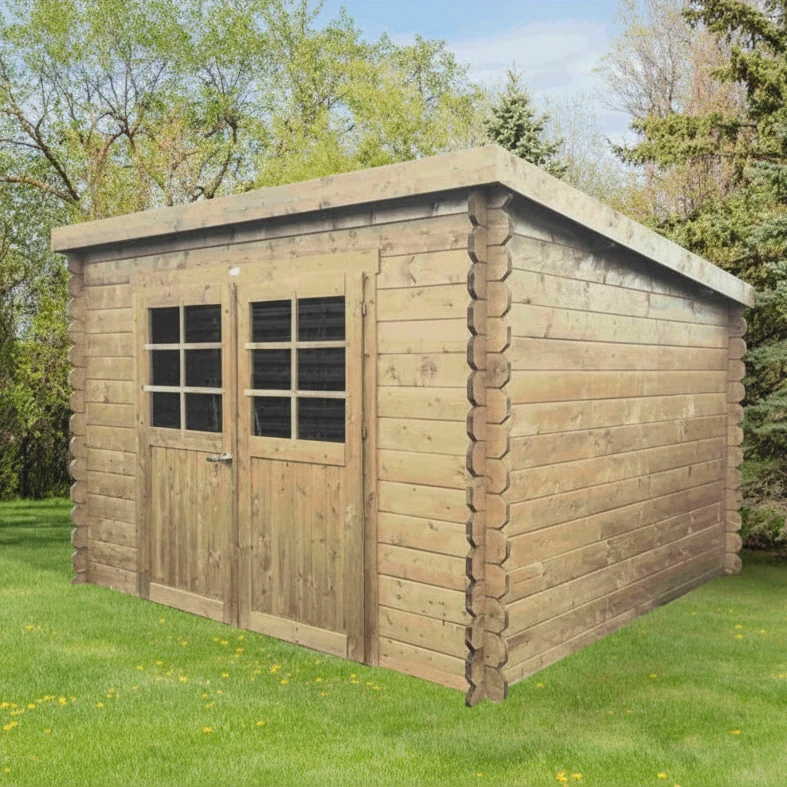 Abri de jardin Brest - bois imprégné - 2,98 x 2,98 m - sapin du Nord certifié - double-porte avec fenêtres