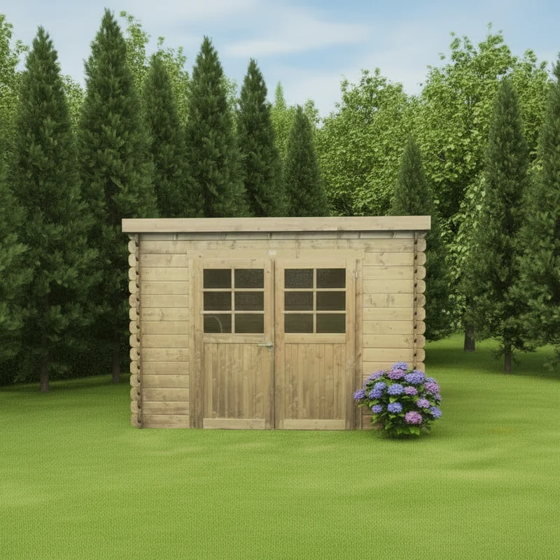 Abri de jardin Brest - 2,98 x 2,98 m - sapin du Nord certifié - double-porte avec fenêtres