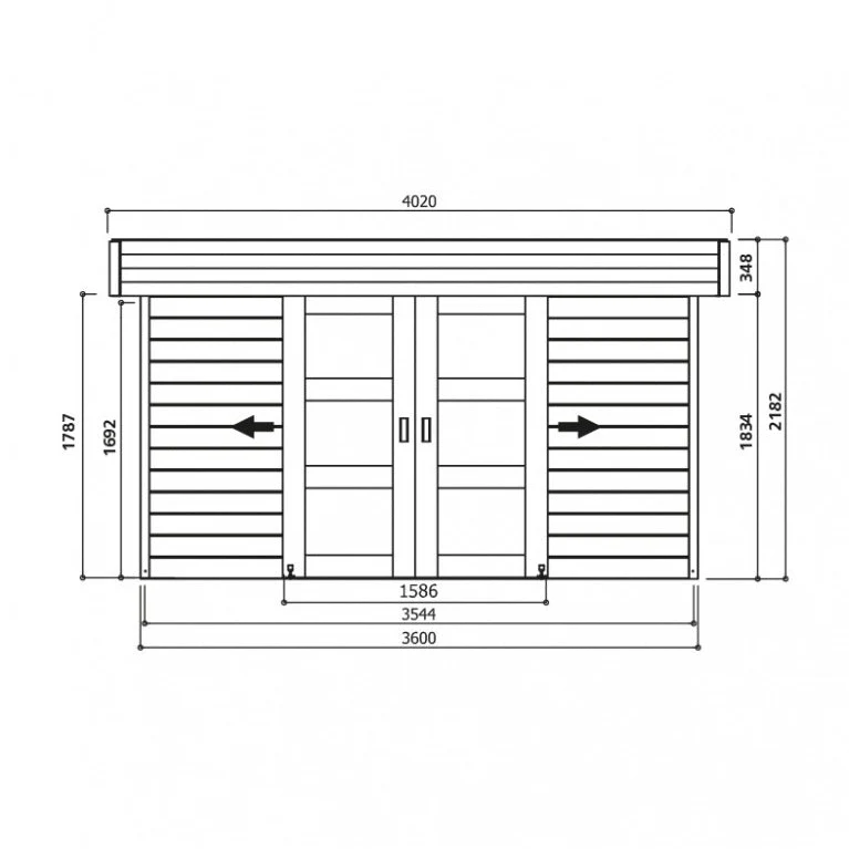 Abri de jardin Stockholm - 3,61 x 2,42 m - sapin du Nord certifié - toiture plate - double-porte avec fenêtres - bois imprégné