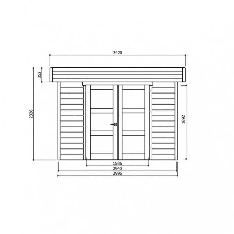 Abri de jardin Odense - 2,99 x 2,99 m - sapin du Nord certifié - toiture plate - double-porte avec fenêtres