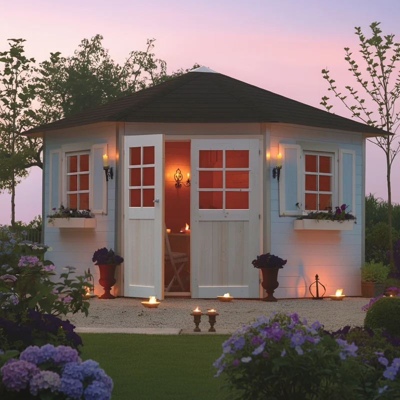 Abri de jardin Nancy - 3,05 x 3,05 m - sapin du Nord certifié - toiture pyramidale - double-porte avec fenêtres