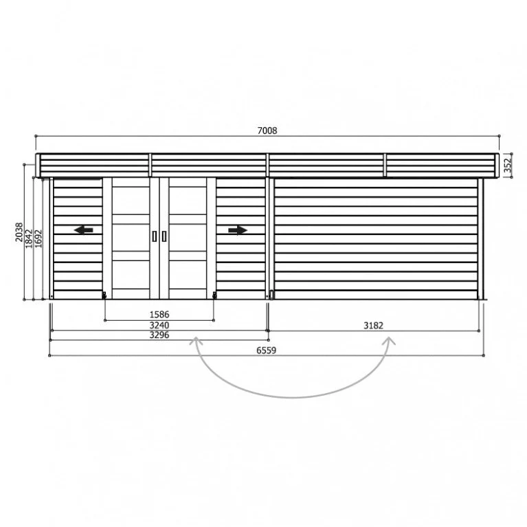 Abri de jardin Arhus- avec terrasse couverte - 3,3 x 3,17 x 2,45 m - sapin du Nord certifié - portes coulissantes doubles - bois imprégné